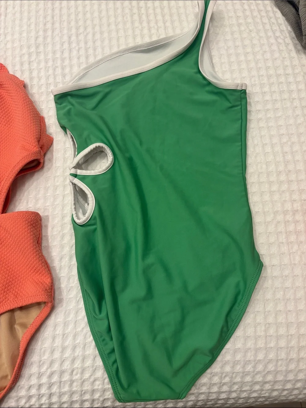 Old Navy Kids Coral and Green One-Piece Swimsuits